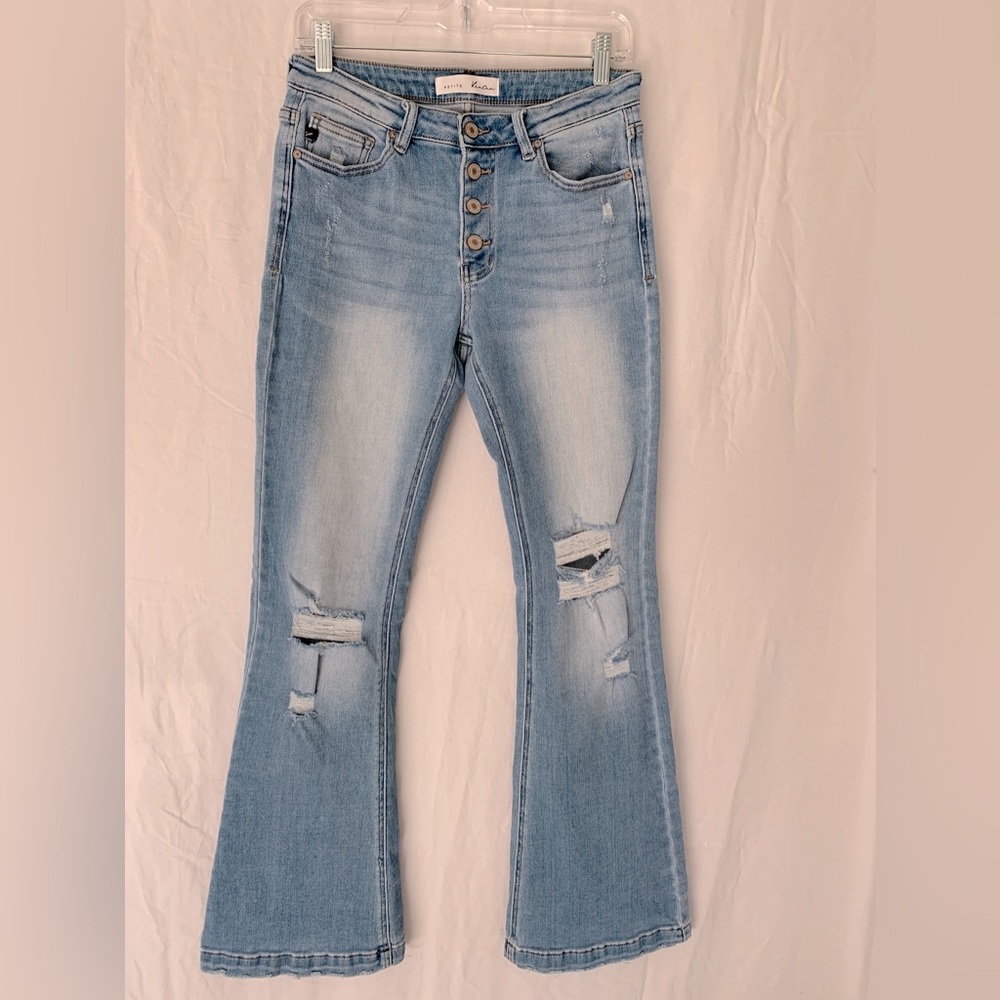 KanCan Petite 9/28 destroyed flare jeans